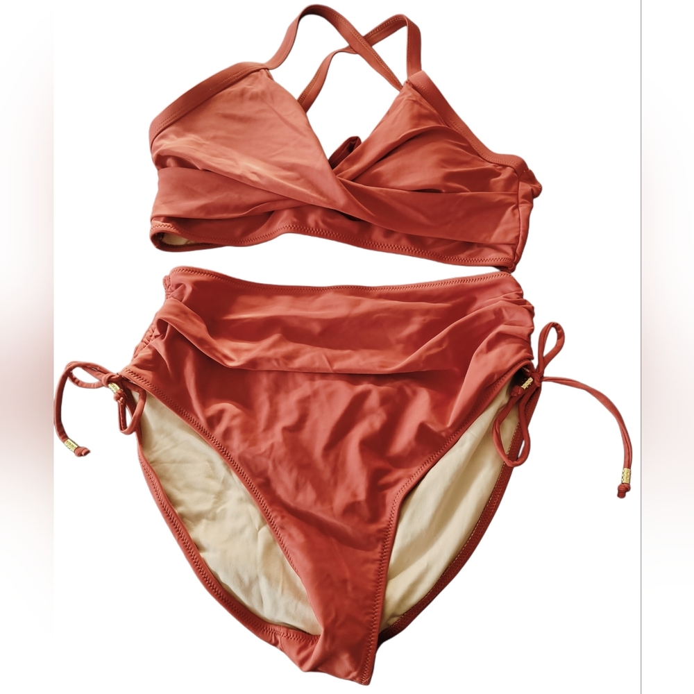 Rust Orange High Waisted Bikini Set Sz L